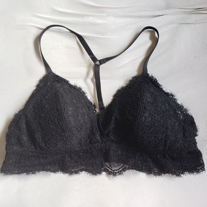 Black Eyelash Lace Lightly Padded Racerback T-strap Longline Aerie Bralette